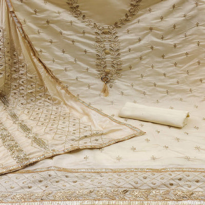 Cream Embroidered Chanderi Dress Material