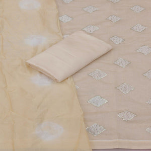 Cream Embroidered Chanderi Dress Material