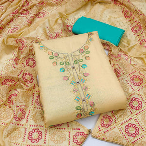 Cream Embroidered Cotton Dress Material
