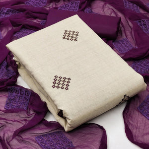 Cream Embroidered Cotton Dress Material