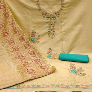 Cream Embroidered Cotton Dress Material