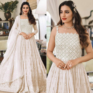 Cream Embroidered Georgette Gown