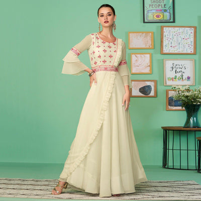 Cream Embroidered Georgette Gown