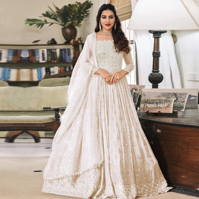 Cream Embroidered Georgette Gown