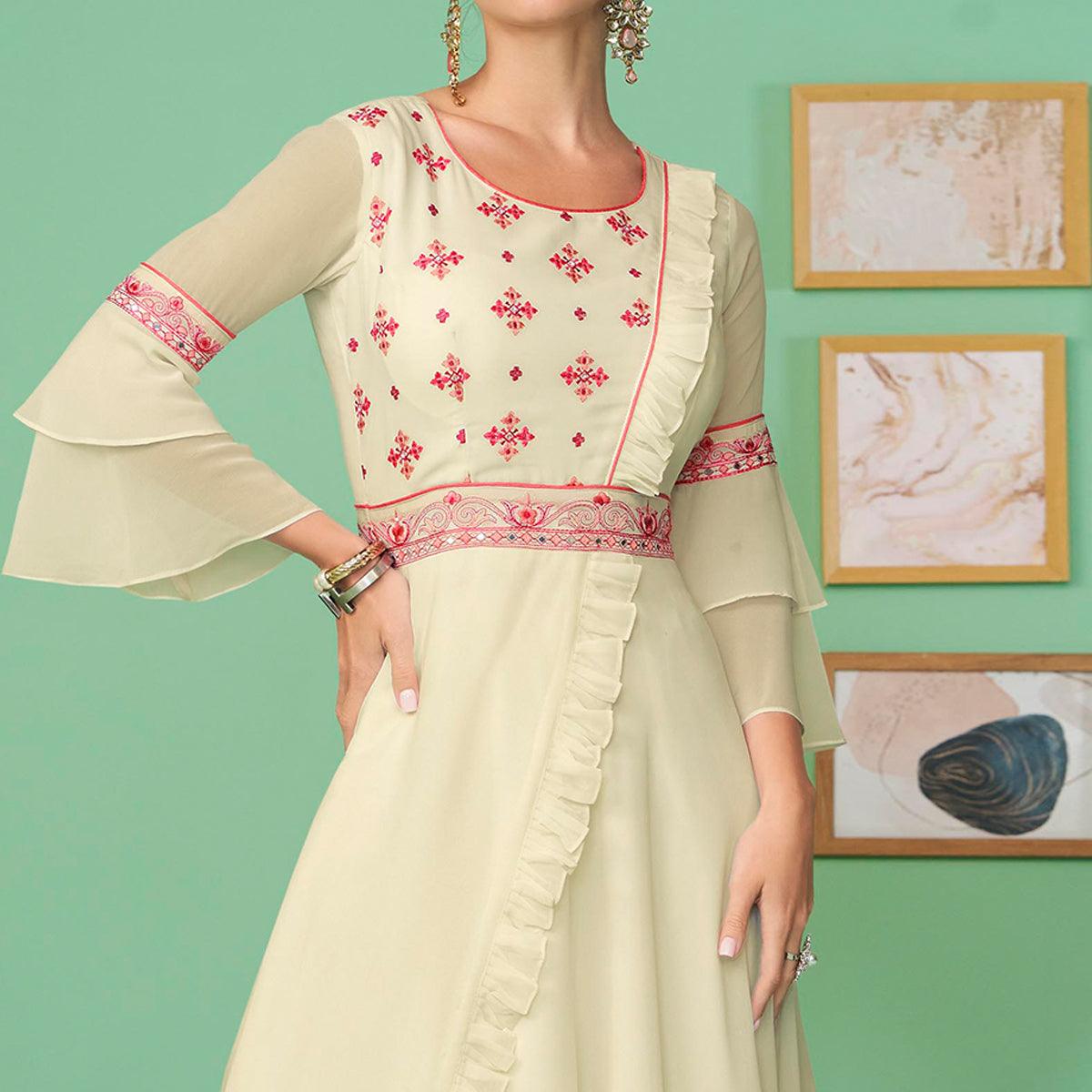 Cream Embroidered Georgette Gown