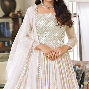 Cream Embroidered Georgette Gown