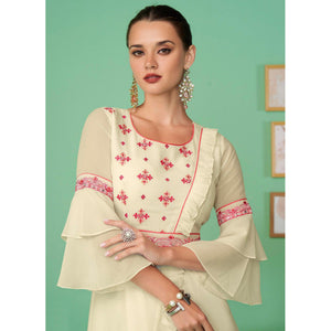 Cream Embroidered Georgette Gown