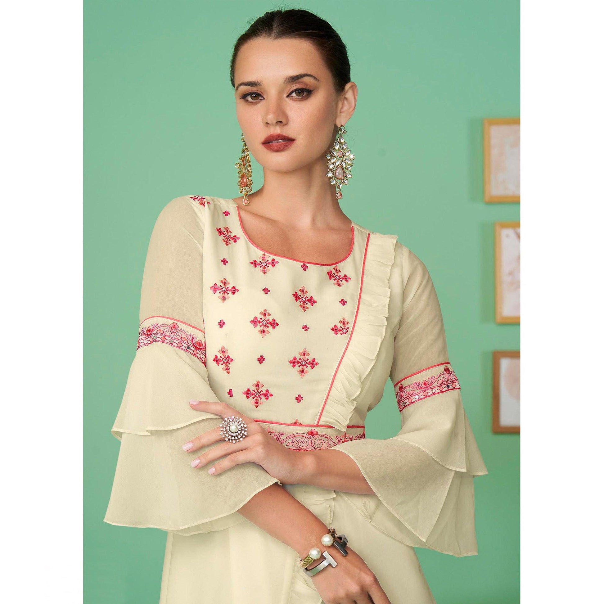 Cream Embroidered Georgette Gown