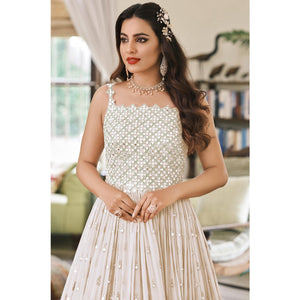 Cream Embroidered Georgette Gown