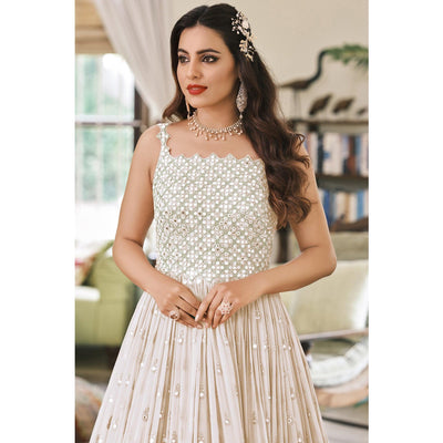 Cream Embroidered Georgette Gown