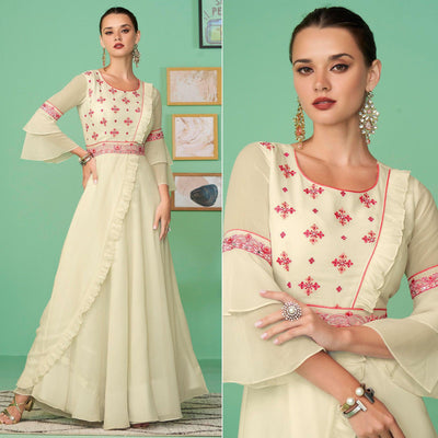 Cream Embroidered Georgette Gown