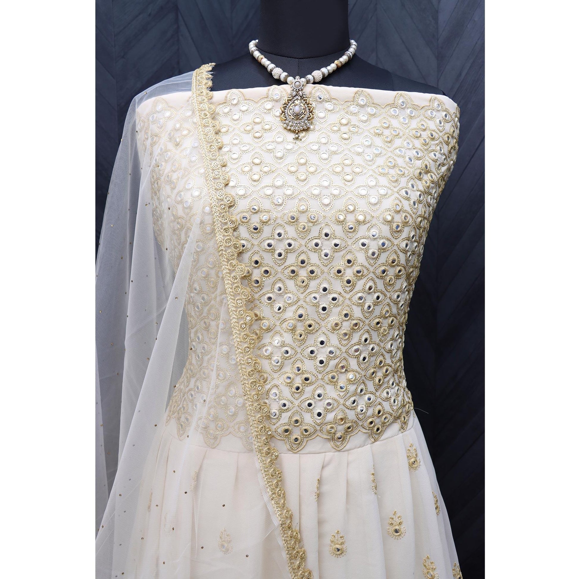 Cream Embroidered Georgette Gown