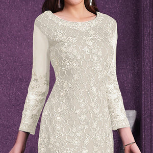 Cream Embroidered Netted Suit