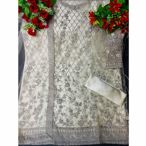 Cream Embroidered Netted Suit