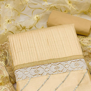 Cream Embroidered Pure Cotton Dress Material