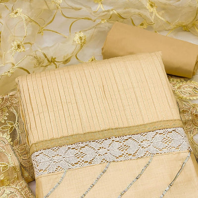 Cream Embroidered Pure Cotton Dress Material