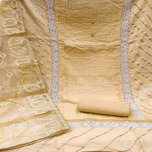 Cream Embroidered Pure Cotton Dress Material