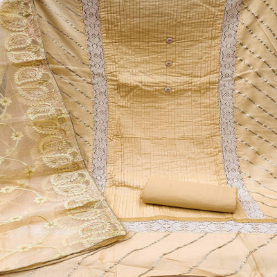Cream Embroidered Pure Cotton Dress Material
