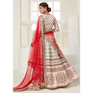 Cream Festive Wear Digital Printed Ajmeri Silk Lehenga Choli