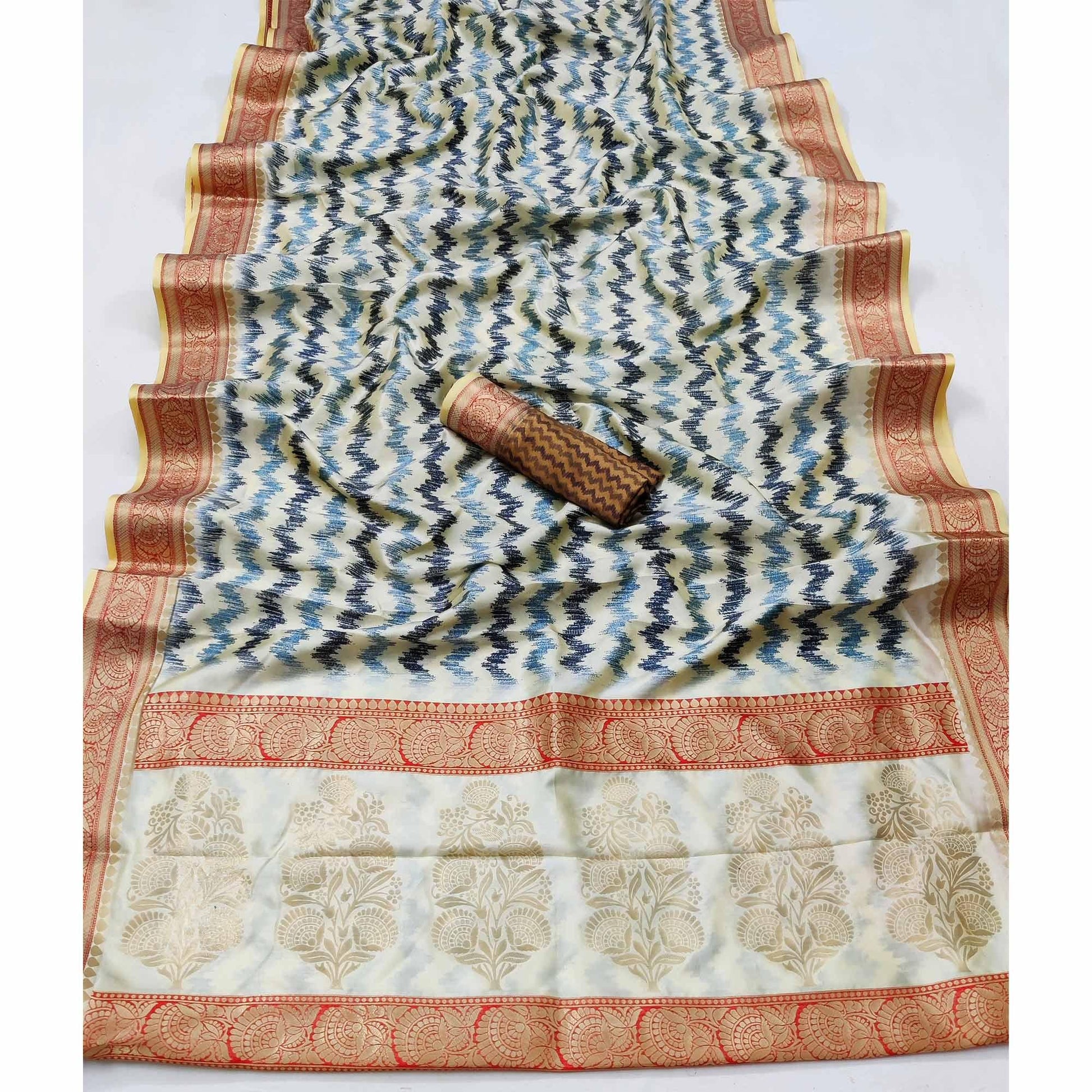 Cream Festive Wear Digital Printed Soft Silk Saree With Jacquard Border