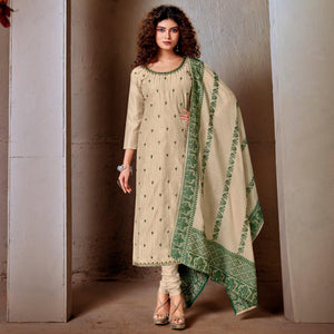 Cream Festive Wear Embroidered Chanderi Suit