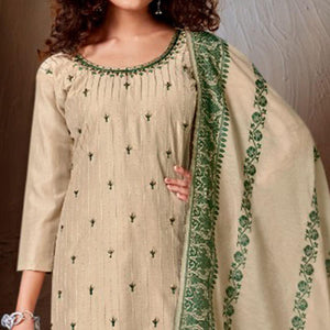 Cream Festive Wear Embroidered Chanderi Suit