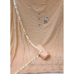 Cream Festive Wear Floral Embroidered Georgette Dress Material