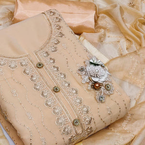 Cream Festive Wear Floral Embroidered Georgette Dress Material