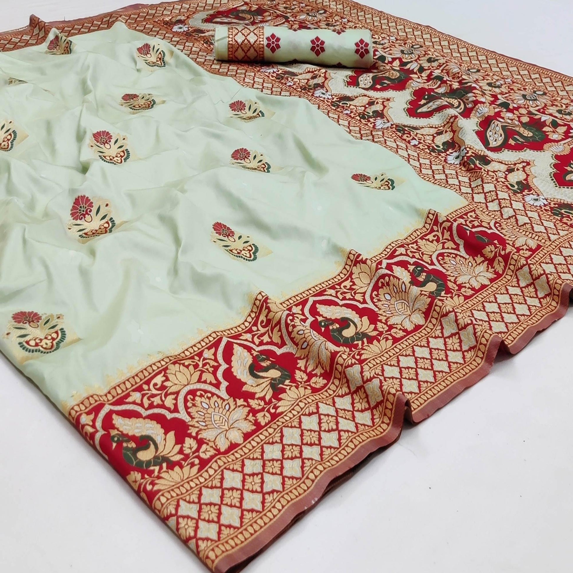 Cream Festive Wear Floral Woven Designer Soft Silk Banarasi Saree