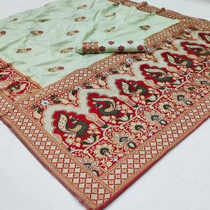 Cream Festive Wear Floral Woven Designer Soft Silk Banarasi Saree