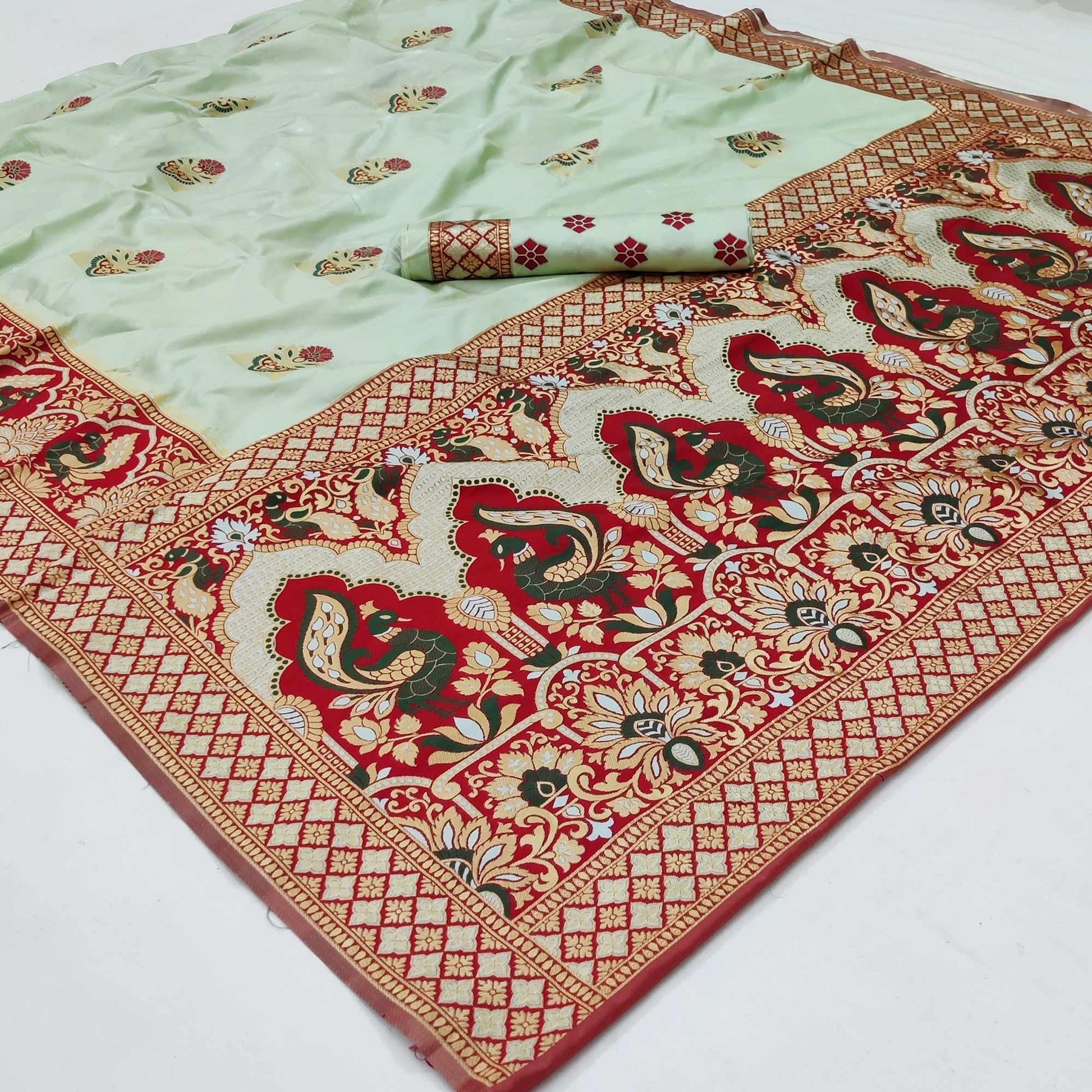 Cream Festive Wear Floral Woven Designer Soft Silk Banarasi Saree