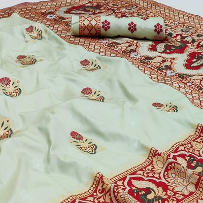 Cream Festive Wear Floral Woven Designer Soft Silk Banarasi Saree