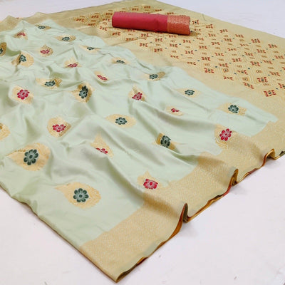 Cream Festive Wear Floral Woven Soft Silk Banarasi Saree