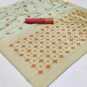 Cream Festive Wear Floral Woven Soft Silk Banarasi Saree