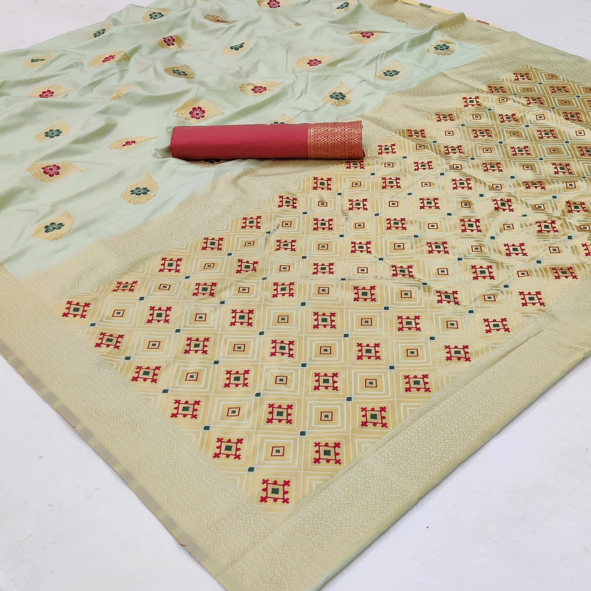 Cream Festive Wear Floral Woven Soft Silk Banarasi Saree