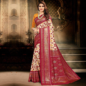 Cream Festive Wear Printed Bhagalpuri Silk Saree