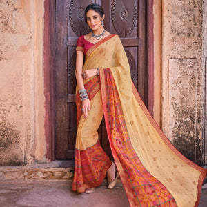 Cream Festive Wear Printed Brasso Saree