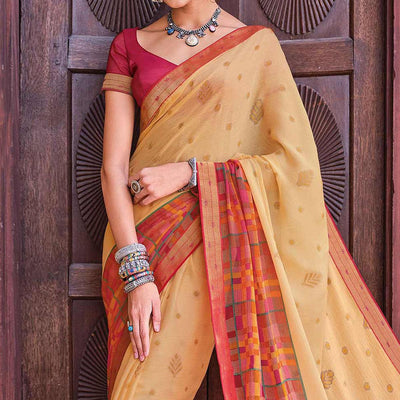 Cream Festive Wear Printed Brasso Saree