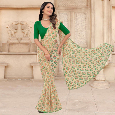 Cream Festive Wear Printed With Sequins Georgette Saree