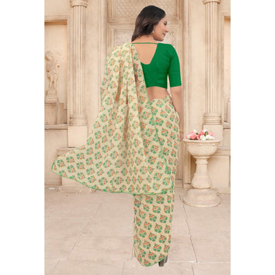 Cream Festive Wear Printed With Sequins Georgette Saree