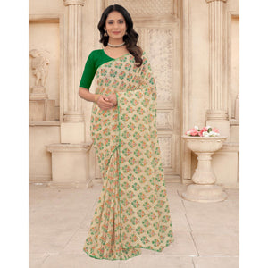 Cream Festive Wear Printed With Sequins Georgette Saree