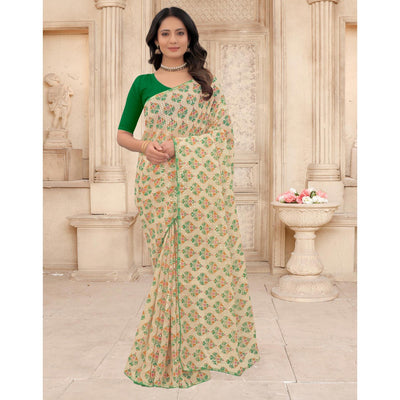 Cream Festive Wear Printed With Sequins Georgette Saree