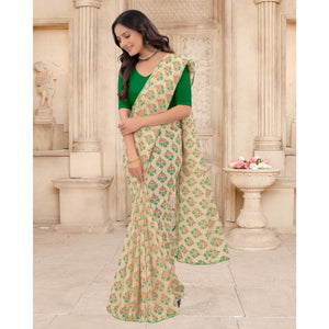 Cream Festive Wear Printed With Sequins Georgette Saree