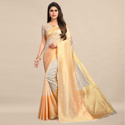 Cream Festive Wear Rich Woven Border Soft Banarasi Silk Saree