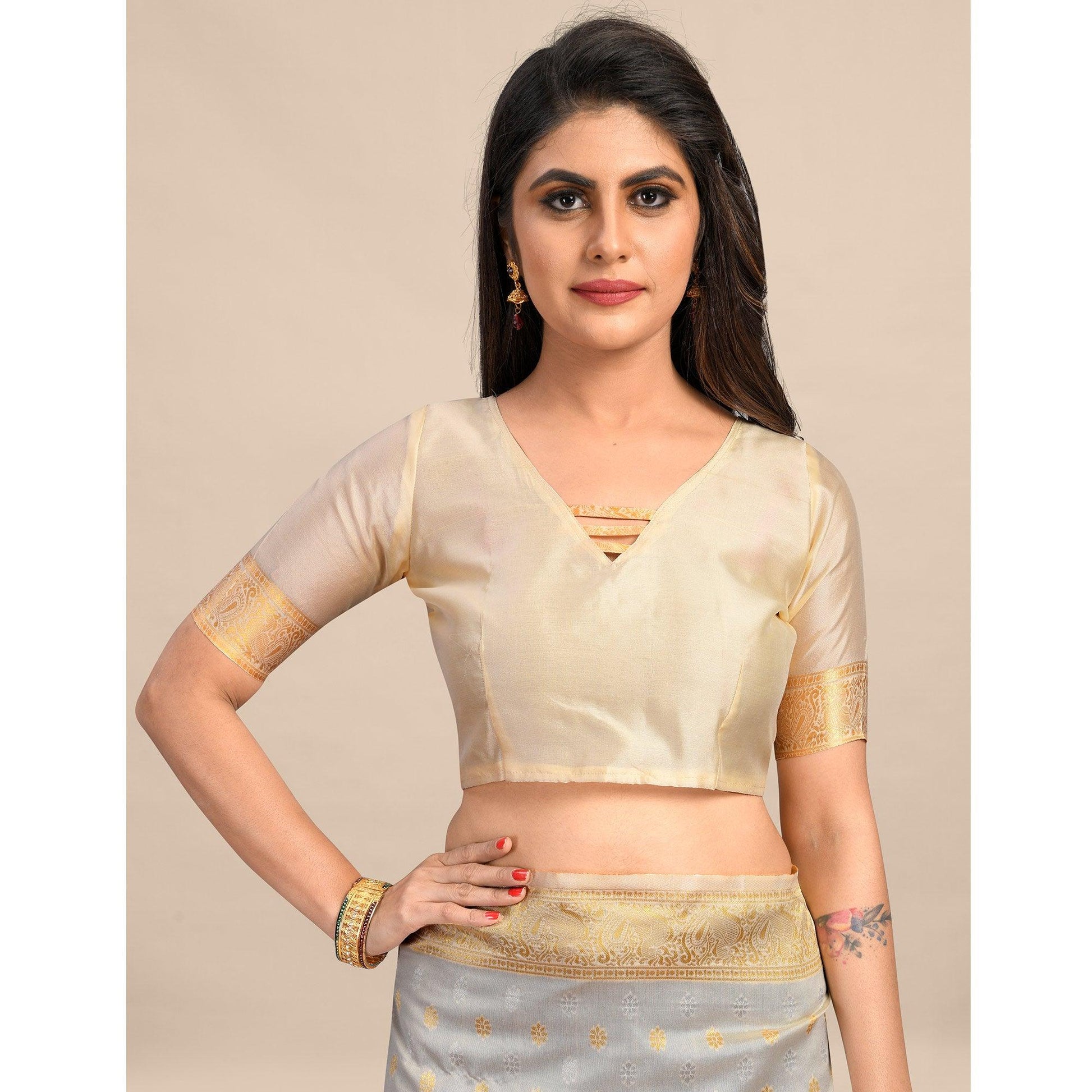 Cream Festive Wear Rich Woven Border Soft Banarasi Silk Saree