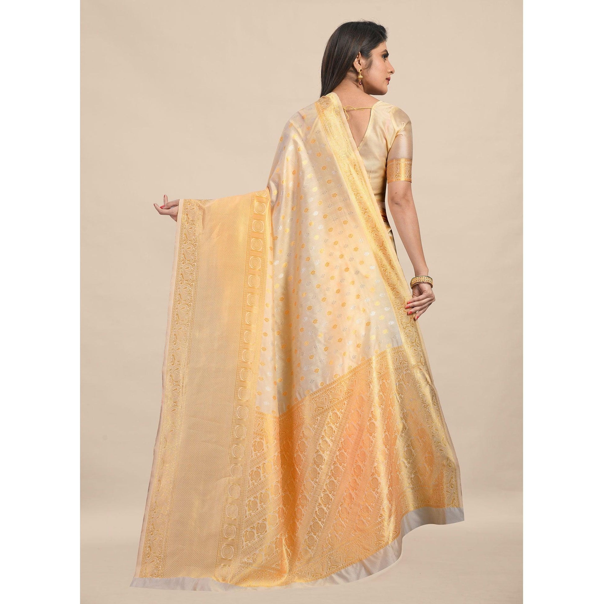 Cream Festive Wear Rich Woven Border Soft Banarasi Silk Saree