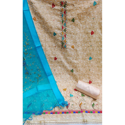 Cream Festive Wear Sequins Embroidered Chanderi Dress Material