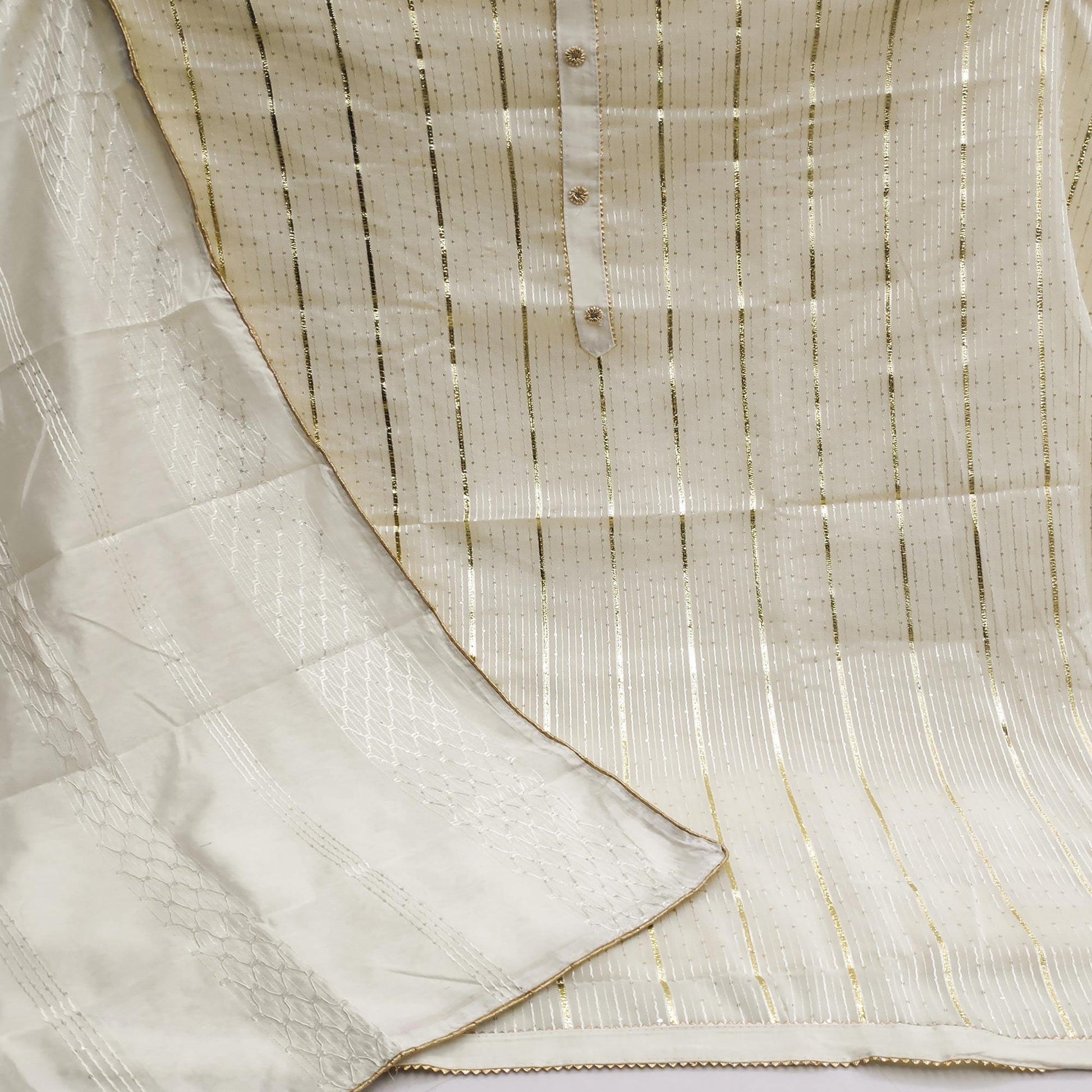 Cream Festive Wear Sequins Embroidered Modal Dress Material
