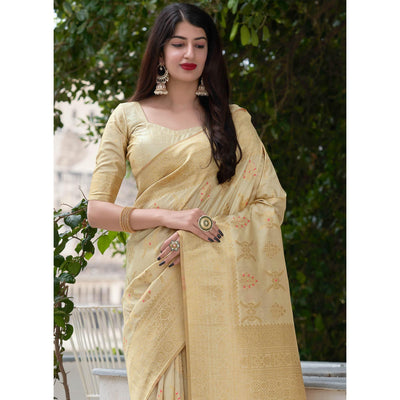 Cream Festive Wear Woven Banarasi Art Silk Saree