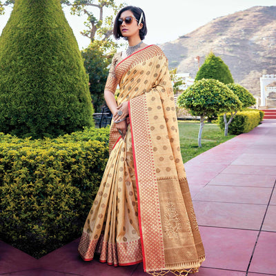 Cream Festive Wear Woven Banarasi Silk Saree